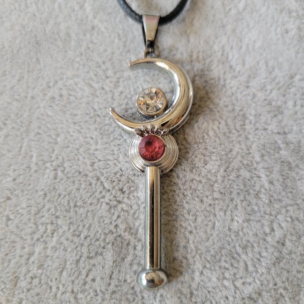 Sale 3 For $20 Silver and Red Gemstone Crescent Necklace